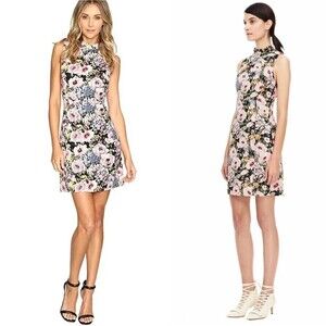 Rebecca Taylor Lavinia Garden Floral Print Ruffle Neck Sheath Dress Size 8 Pink 